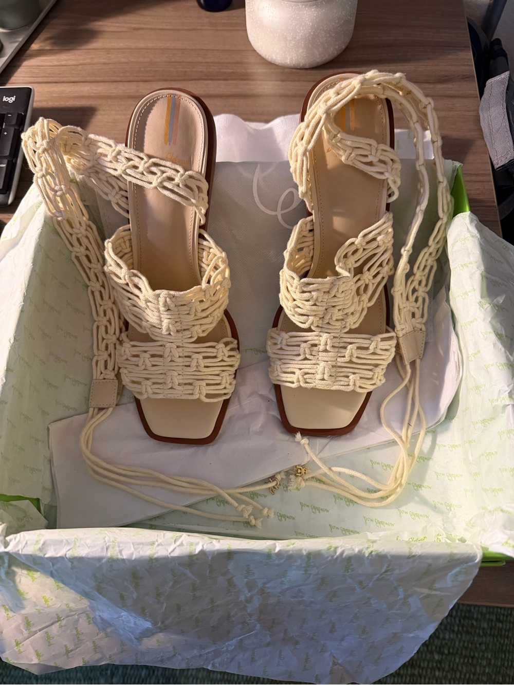 Sam Edelman Cream Braided Ankle-Tie Heels - Picture 12 of 15